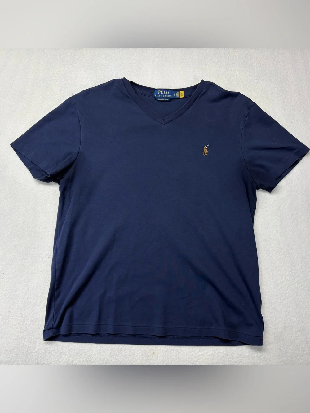 Ralph Lauren Polo Men's V Neck T Shirt Blue Sz Large Slim Fit Cotton Logo Pony